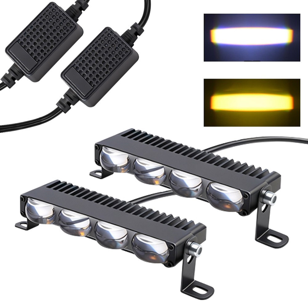 2PCS 5inch Super Slim Yellow+White Dual Beam Bi-Led Projector Lens Grille Lights