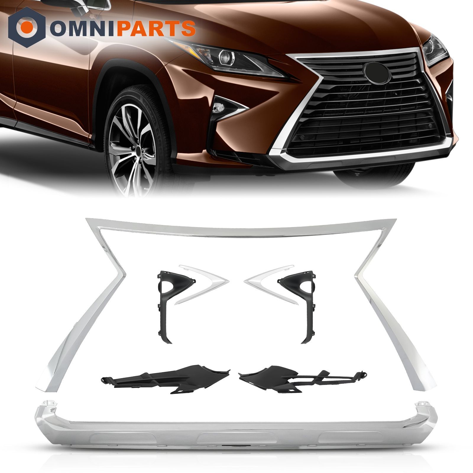 Fit 2016-2019 Lexus RX350 RX450H Front Grille Molding Trim Fog Light Bezel Kit