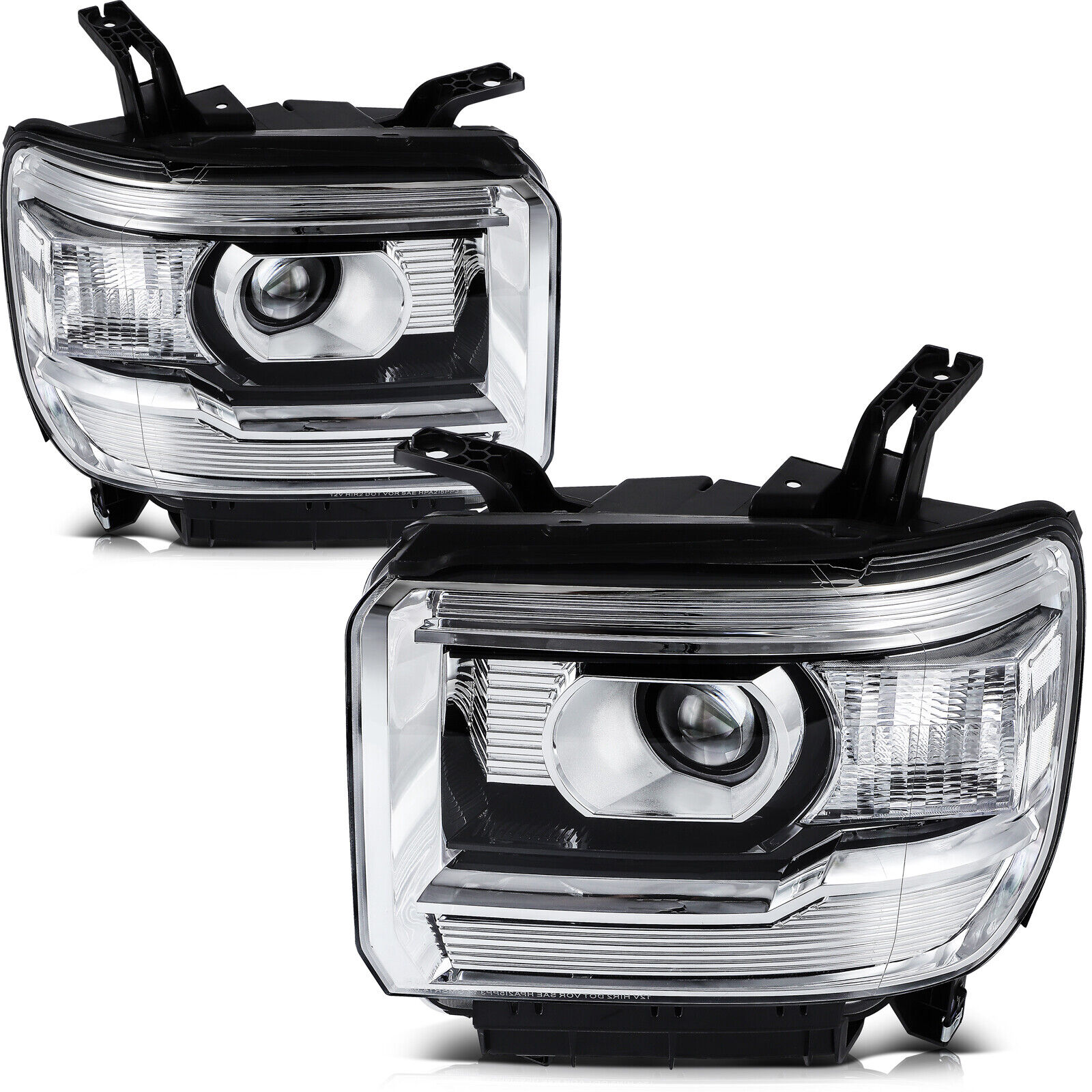 For 2014-2015 GMC Sierra 1500 Chrome Pair Headlights Assembly