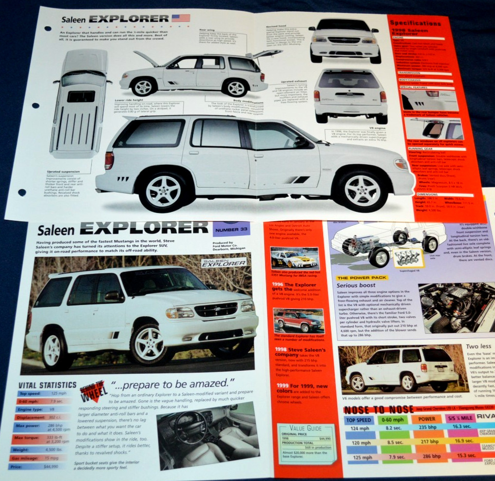 1998 Saleen Explorer XP8 Supercharged Spec Info Poster Original Brochure Ad 98
