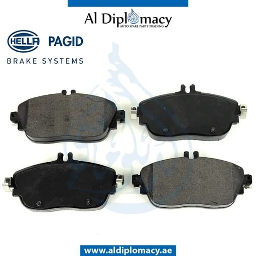 HELLA Mercedes-Benz Brake Pad Set Front Axle W/ Caliper Screws A0064208520 HELLA Mercedes-Benz Brake Pad Set Front Axle W/ Caliper Screws A0064208520