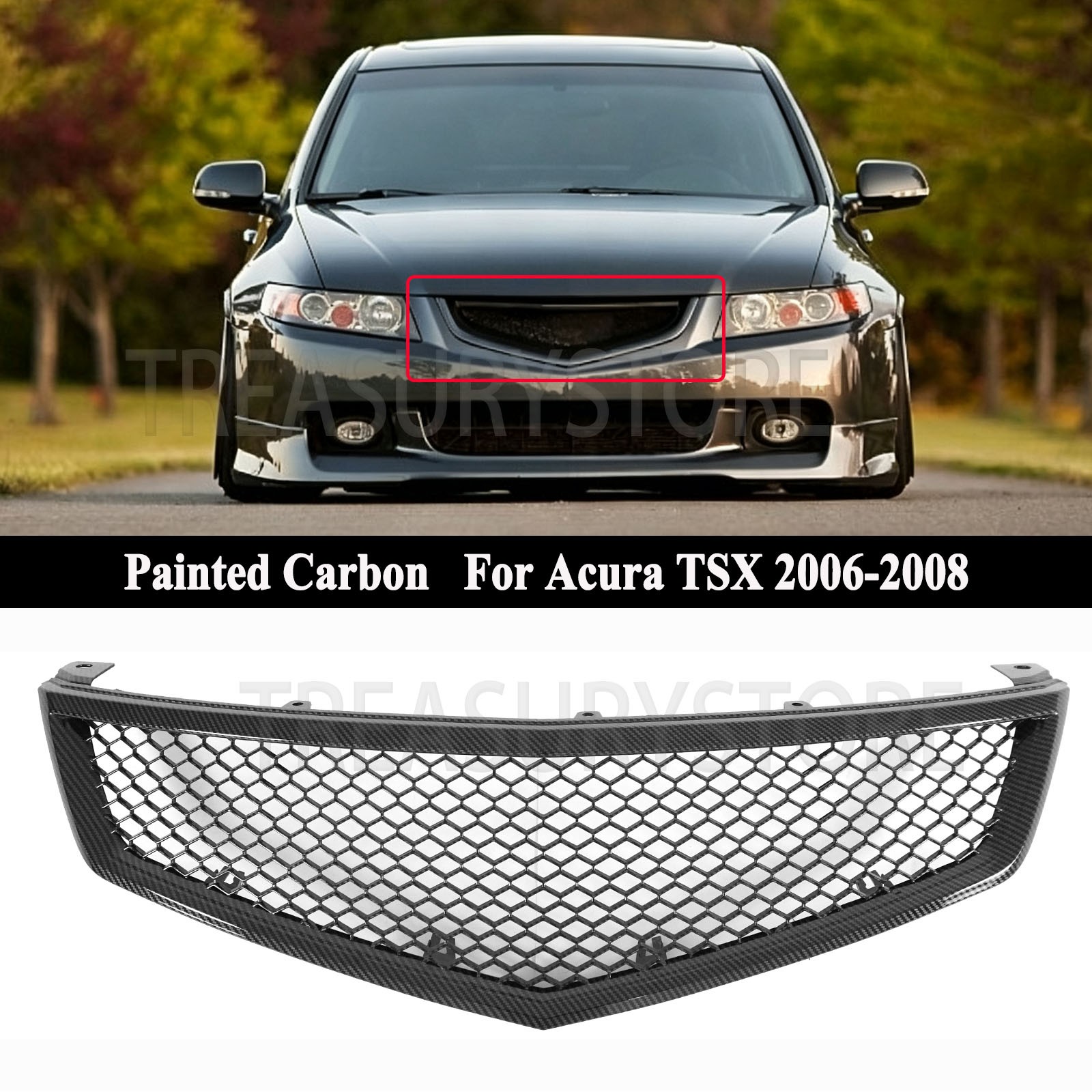 For Acura TSX 06-2008 Carbon Fiber Look Front Bumper Upper Grille Mesh Honeycomb For Acura TSX 06-2008 Carbon Fiber Look Front Bumper Upper Grille Mesh Honeycomb