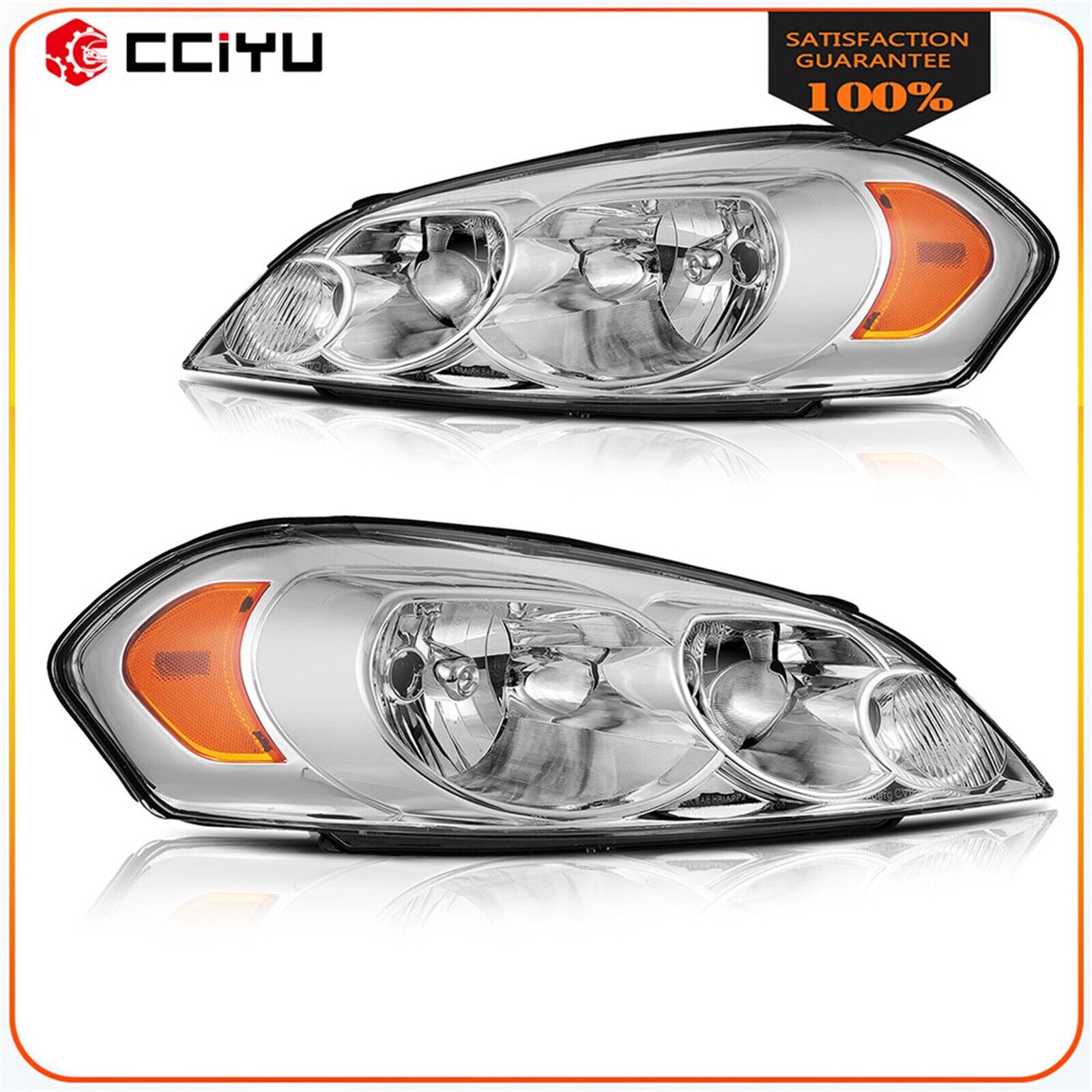 Chrome Amber For 2006-2013 Chevy Impala 06-07Monte Carlo Pair Headlight Assembly