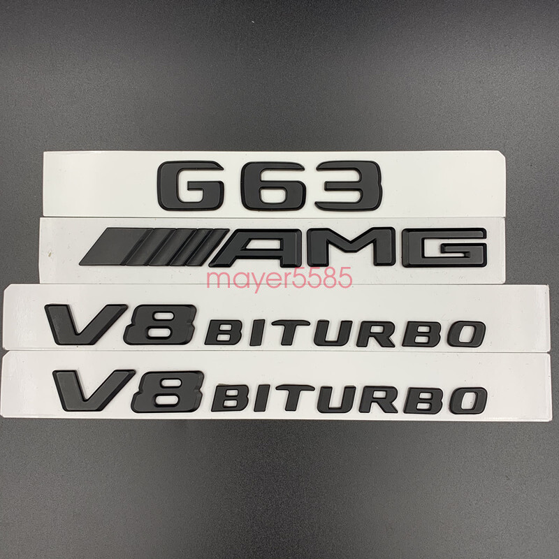 Glossy Black Mercedes Benz G63 AMG V8 BITURBO Emblem Badge Sticker Set For G63