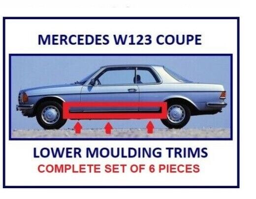 Fits For Mercedes W123 Coupe rocker panel lower moulding trim set of 6 Pieces