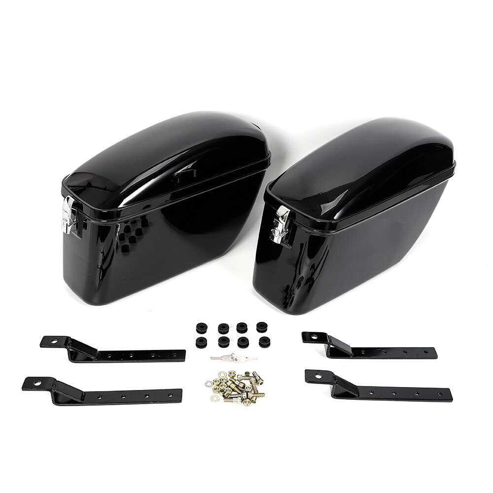 2x Universal Large Motorcycle Saddle Bags Hard Trunk Luggage Mounting Bracket