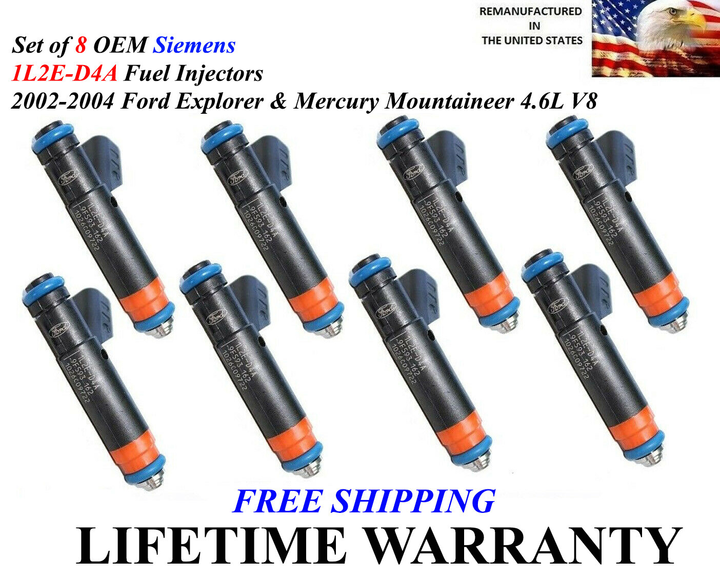 OEM Siemens Set of 8 Injectors For 2002-2004 Ford Explorer & Mountaineer 4.6L V8