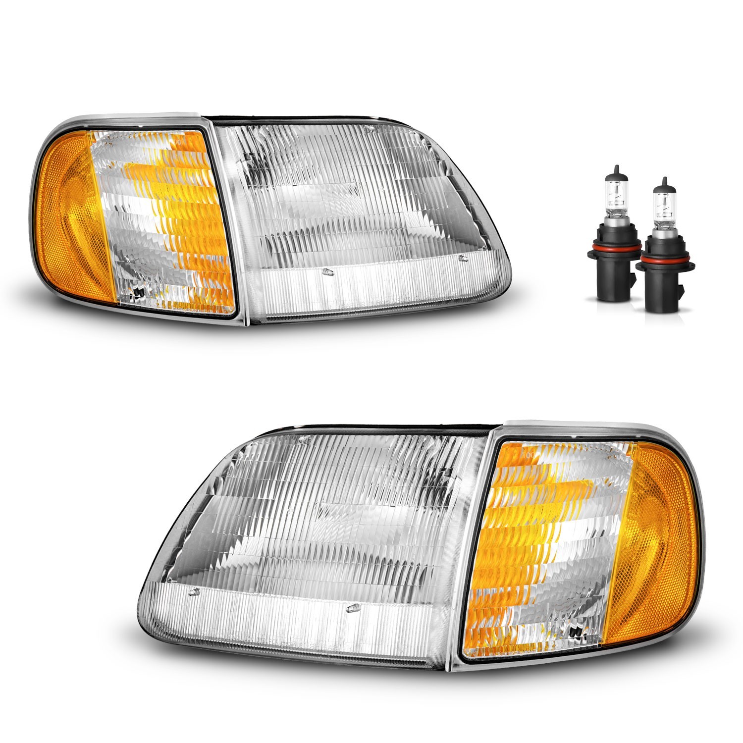 Pair Headlights For 1997-2003 Ford F150 Expedition Amber Corner Lights W/Bulbs