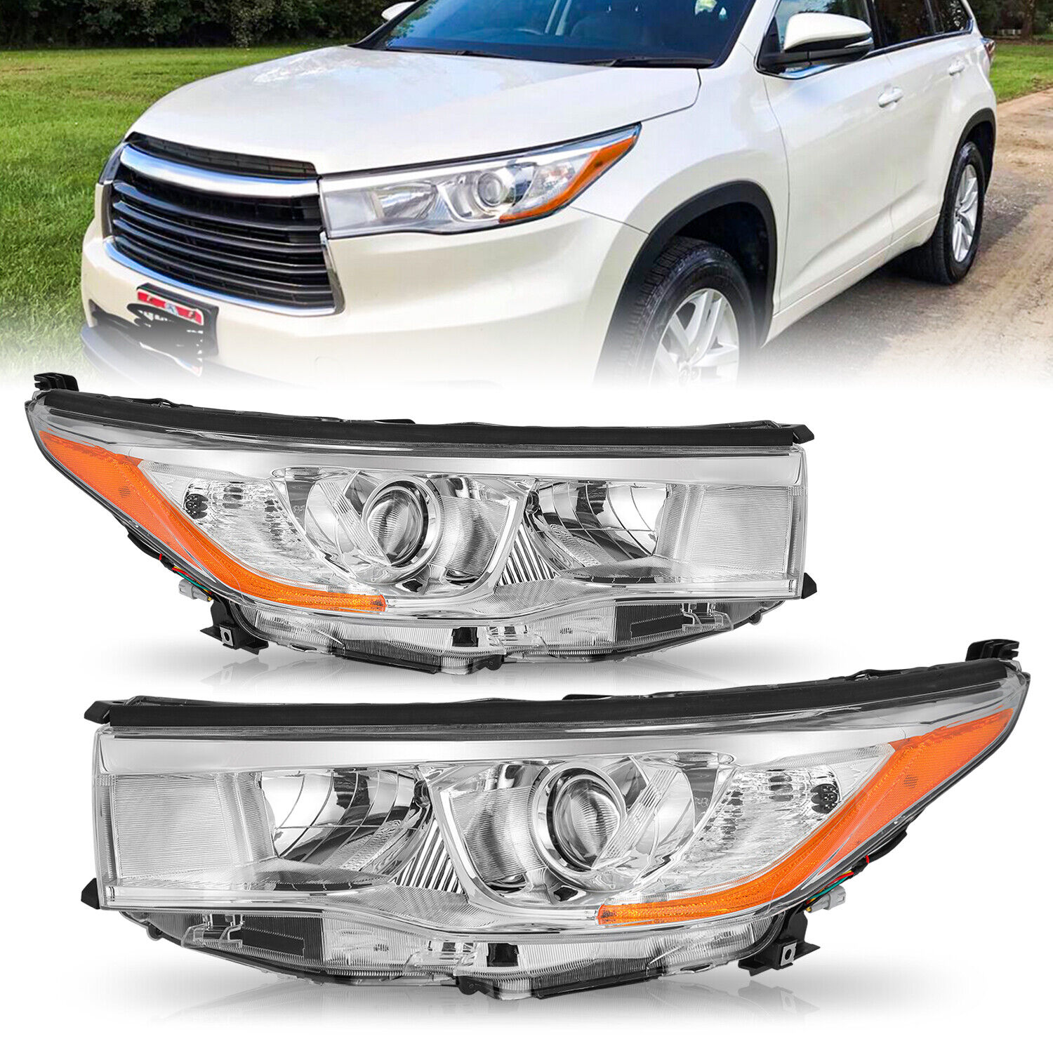 For 2014 2015 2016 Toyota Highlander Halogen Headlights Assembly Headlamps Pair