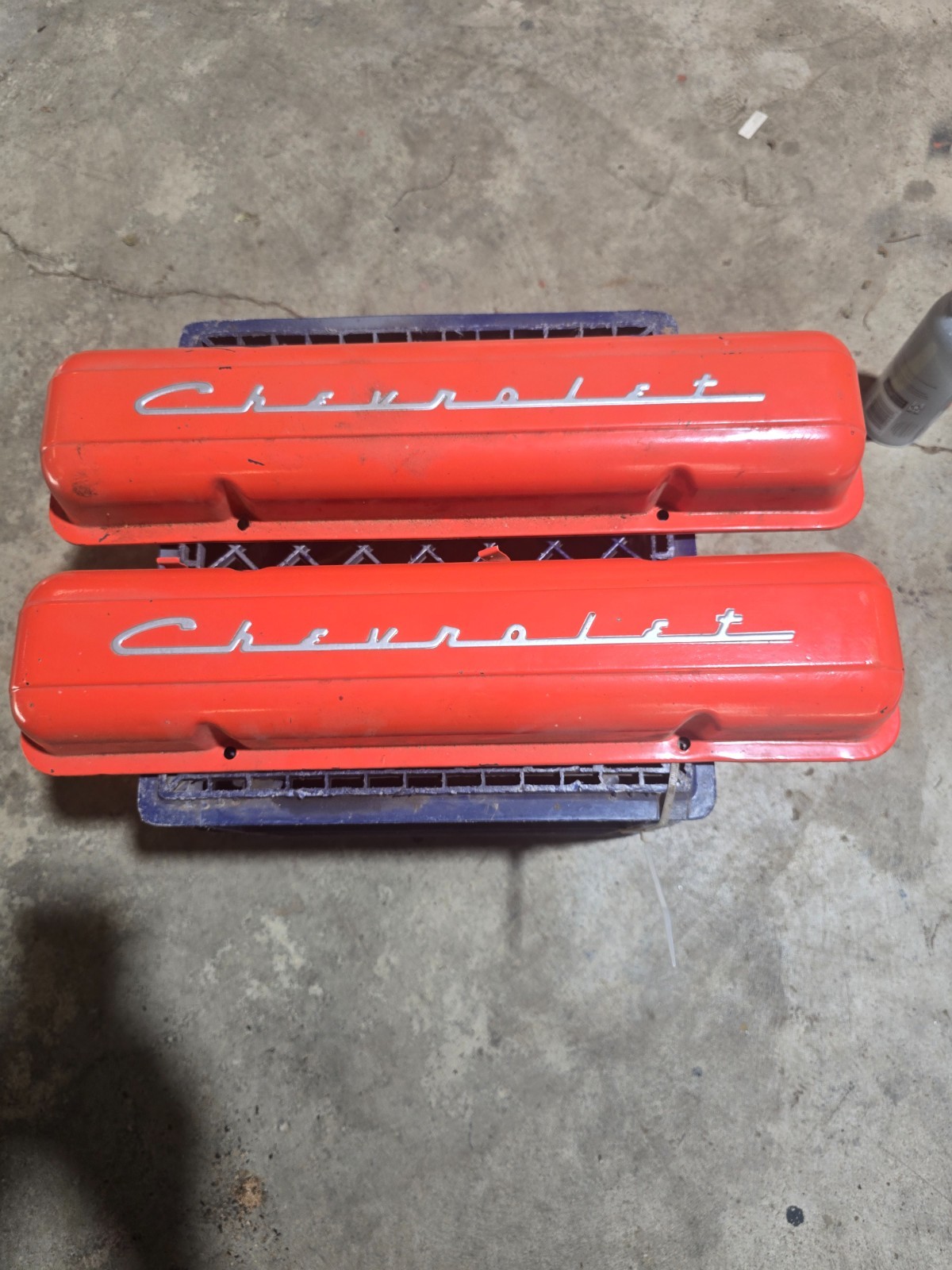1955 56 57 58 59 Chevy v8 Valve Covers Bel Air 210 150 pair OEM  script staggerd