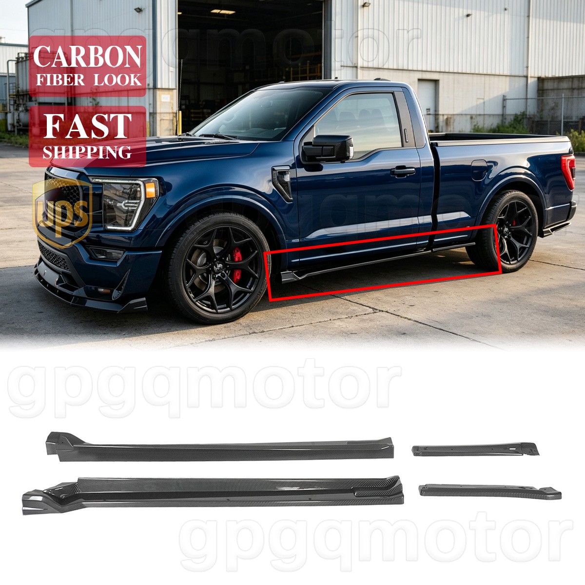 For Ford F-150 Shelby Super Snake 2021-2024 MX Style Carbon Side Skirt Extension
