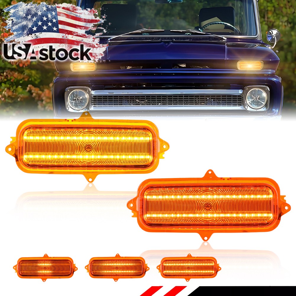 Dynamic Amber LED Front Parking Signal Lights For 1960-1966 Chevy Pickup Truck
