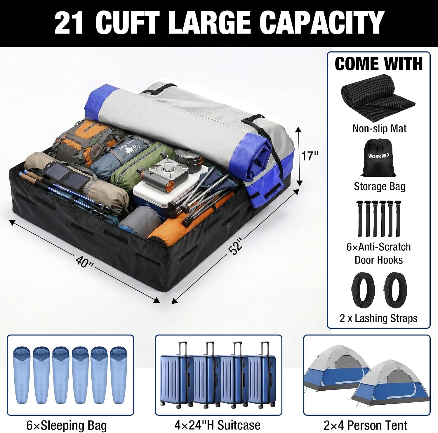 WORKPRO Rooftop Cargo Carrier Bag, Waterproof Car Roof Bag, Universal 21 Cu Feet WORKPRO Rooftop Cargo Carrier Bag, Waterproof Car Roof Bag, Universal 21 Cu Feet