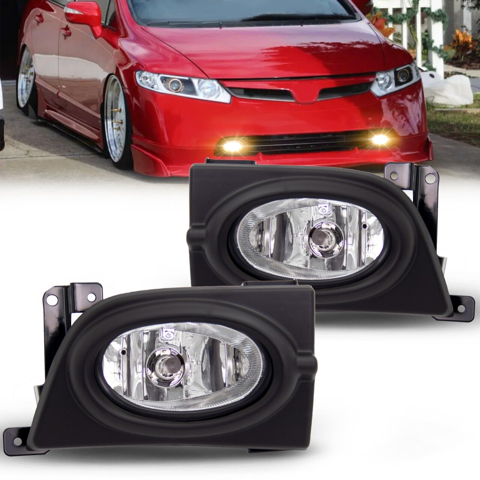 For 06-08  Honda Civic 4Door Sedan Bumper Fog Lights with Siwtch and Wiring Kit