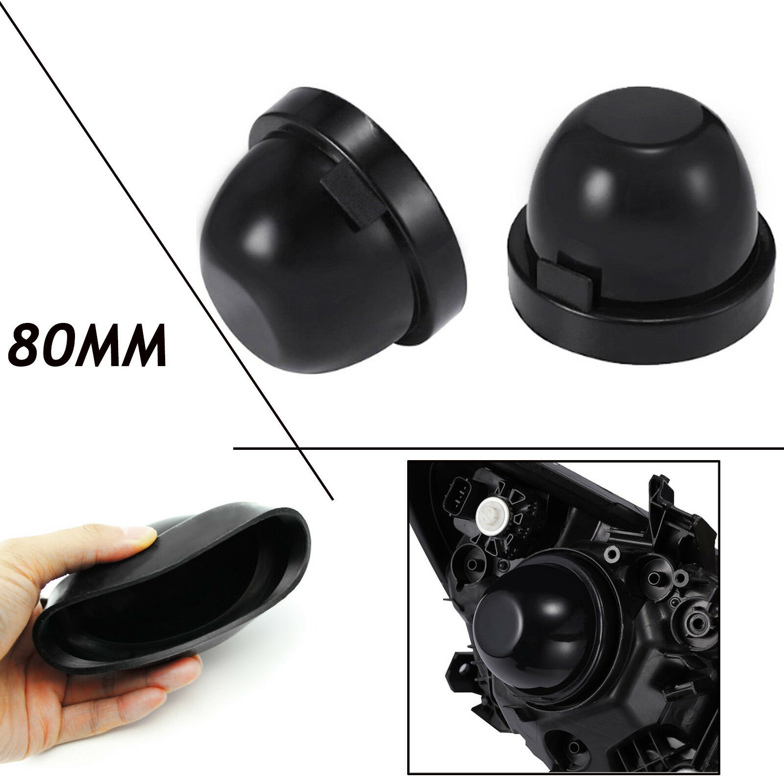 80mm Car Headlight Dust Cover Rubber Housing Seal Cap for HID LED Bulbs Retrofit
