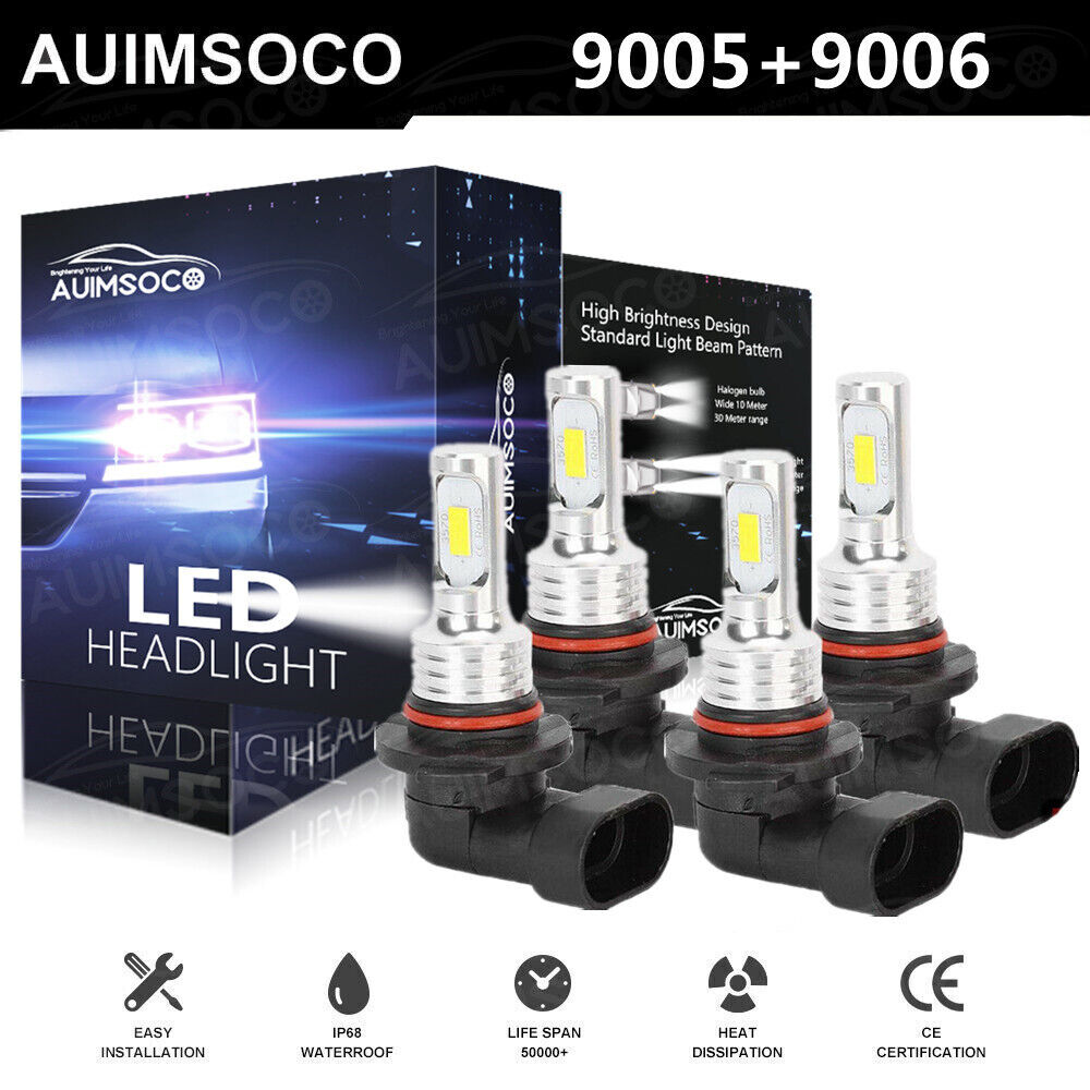 9005 9006 LED CAR Headlight High/Low Beam Super Bright Beam 4PCS Combo Kit WHITE
