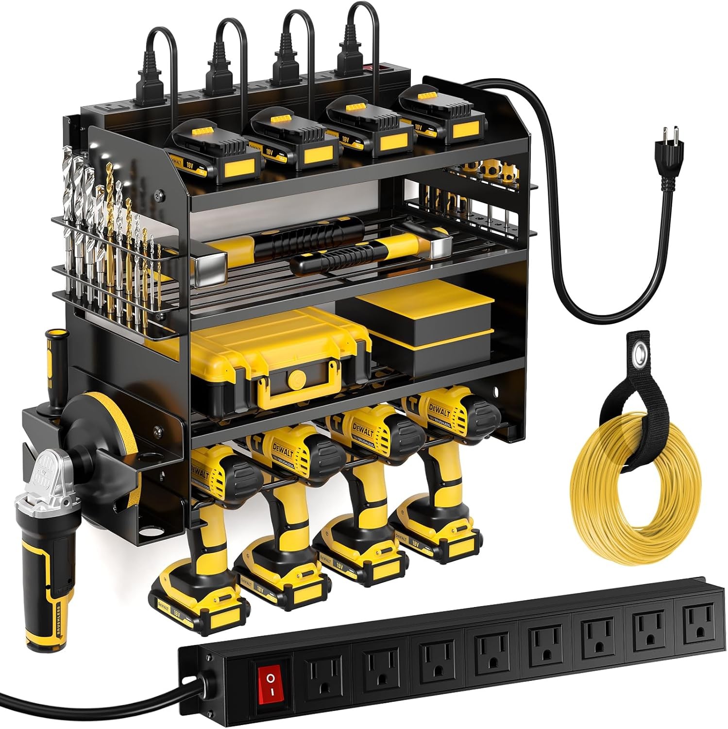 Power Tool Organizer Wall Mount with Charging Station,Tool Storage Rack with 8