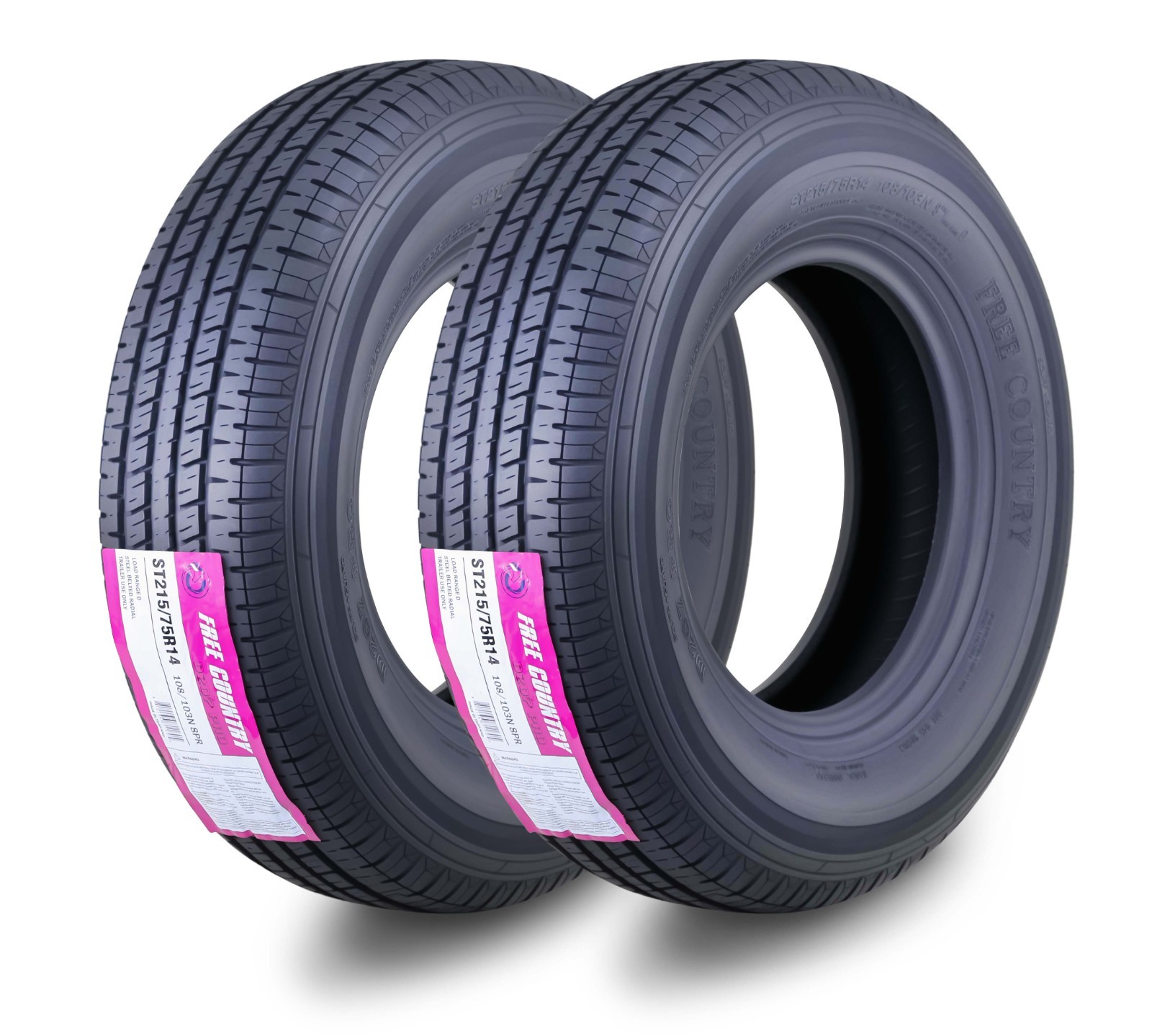 2 Free Country Trailer Tires ST215/75R14 8 Ply Load Range D 108M w/Scuff Guard