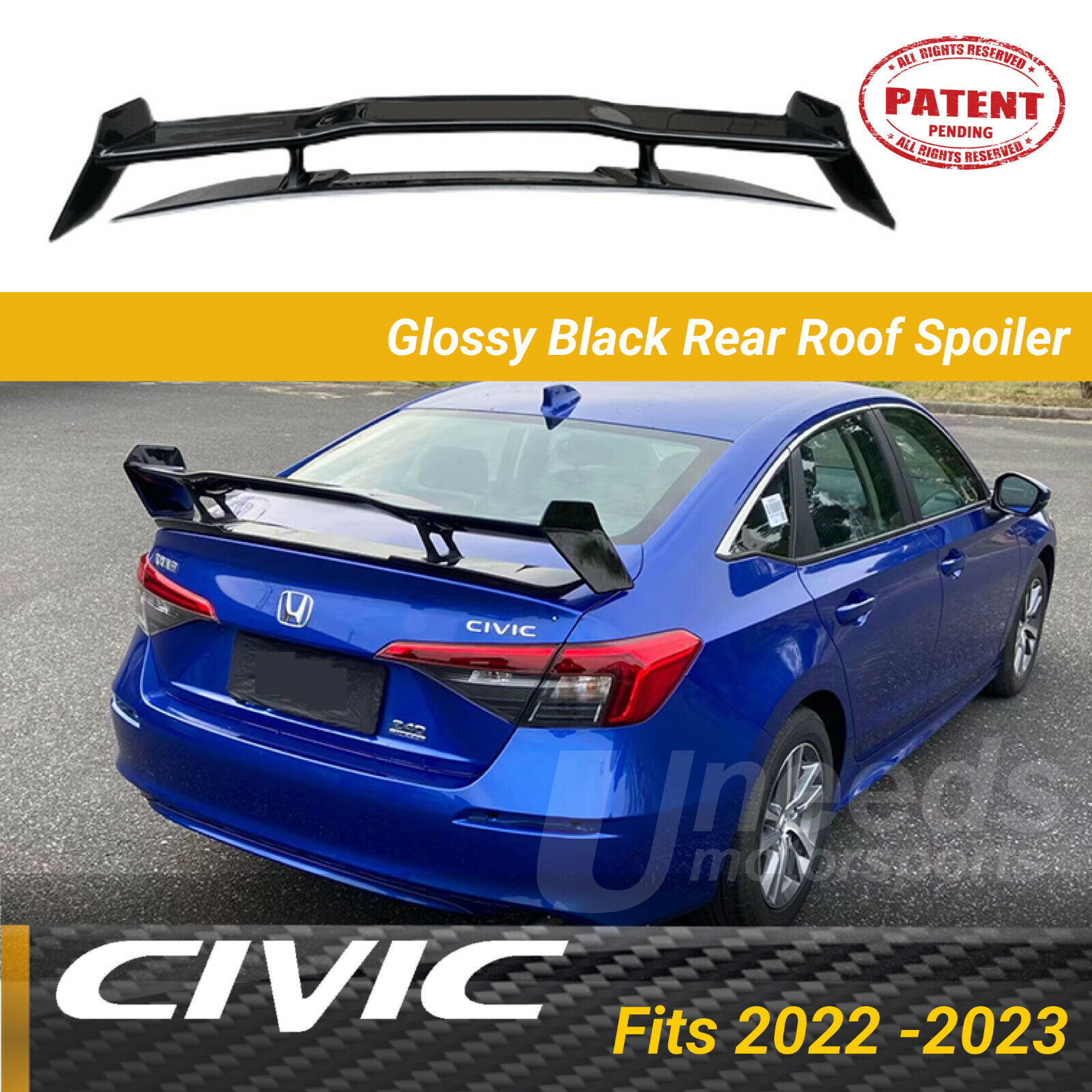 For Honda Civic 2022-2023 Sedan GT Style Glossy Black Rear Trunk Spoiler Wing