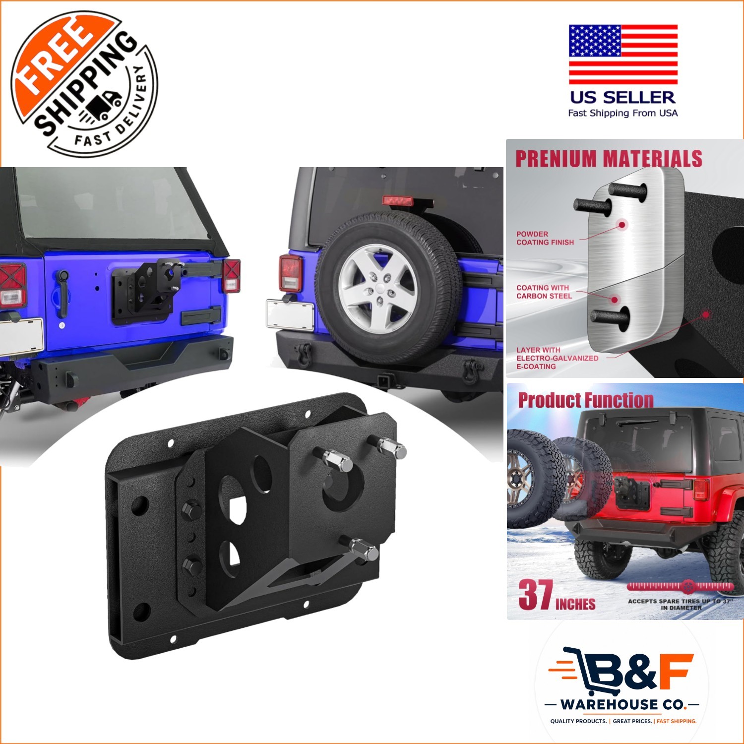 Off-Road Ready 40-inch Spare Tire Carrier for Jeep JK and JKU Models 2007-2018