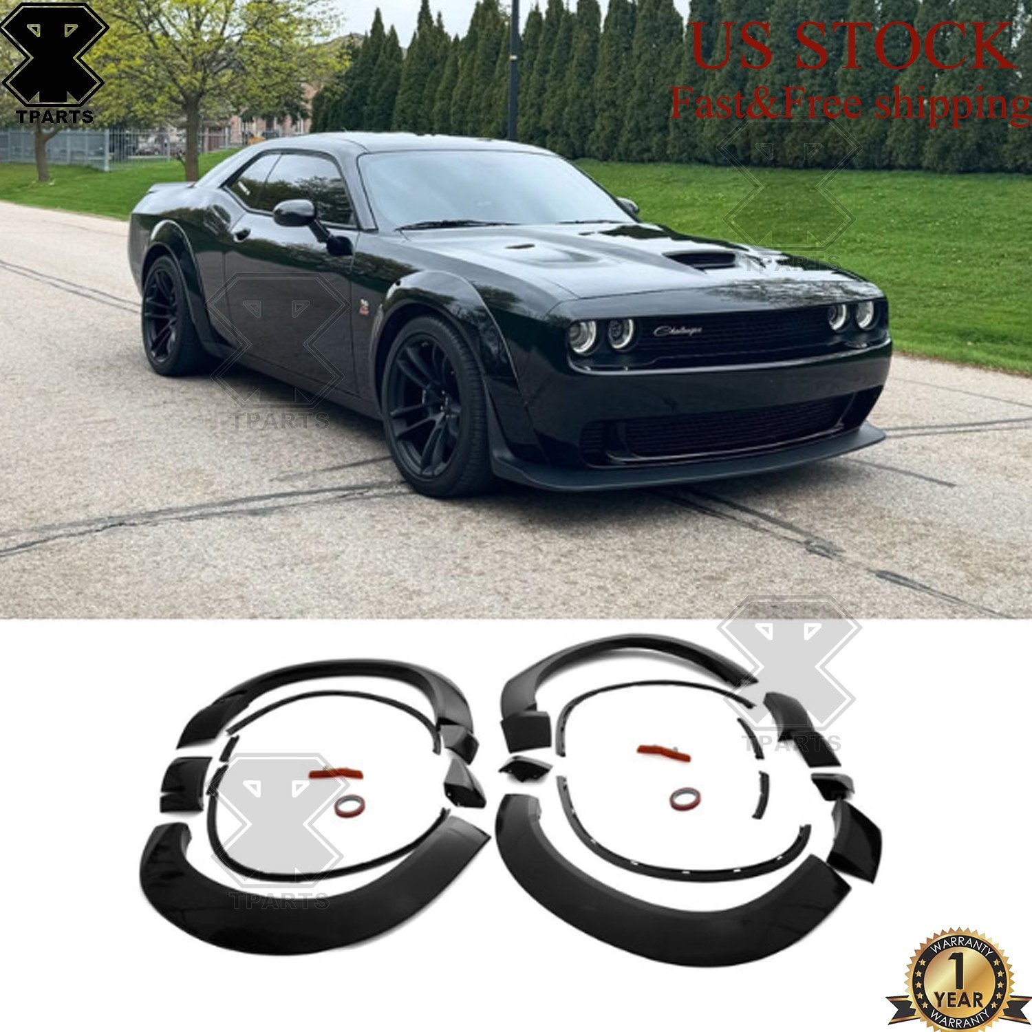 Demon Style Widebody Fender Flares Kit For 2015-23 Dodge Challenger Srt Hellcat