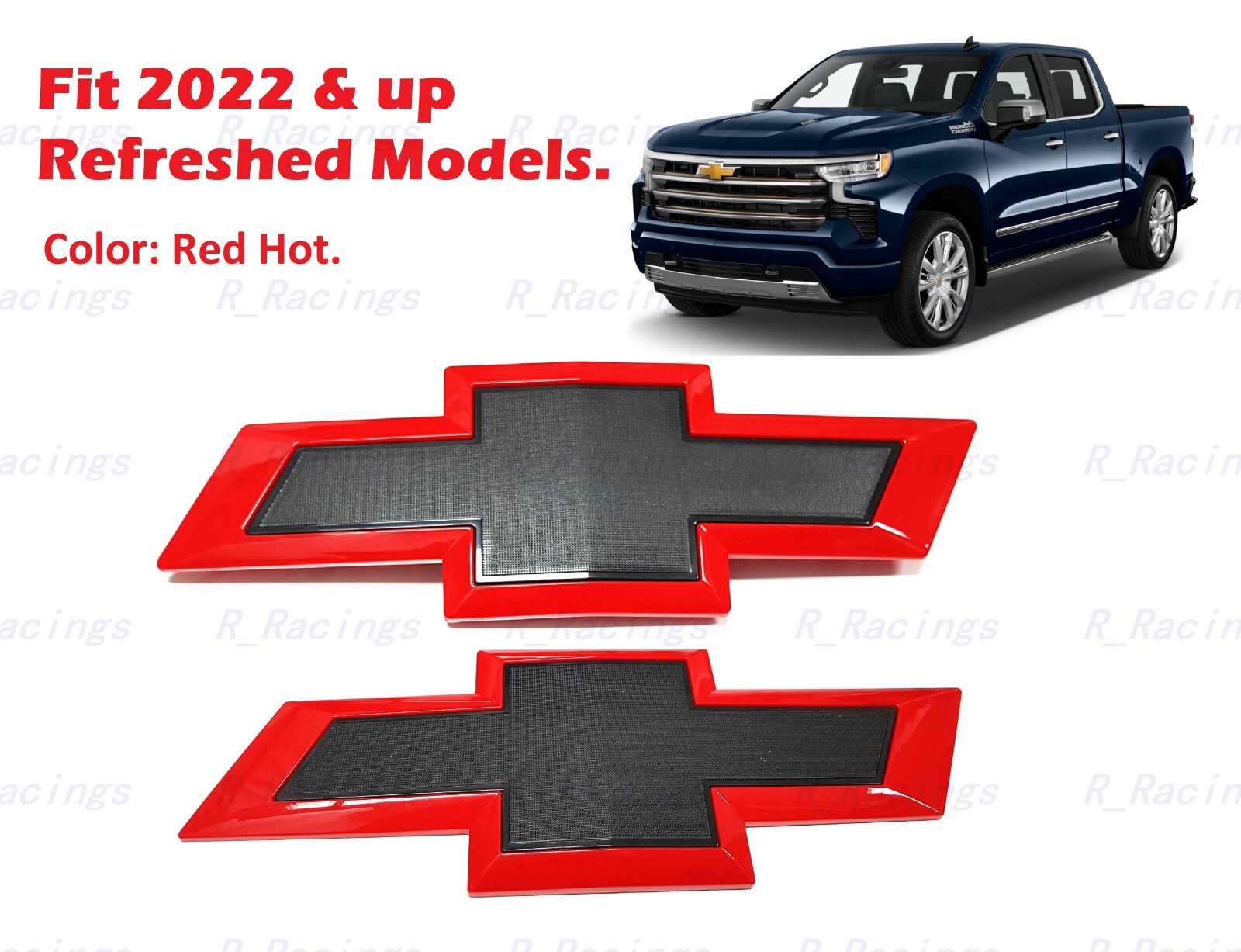 2022+ Chevrolet Refreshed Silverado 1500 Bowtie Front & Rear Red Black Emblem