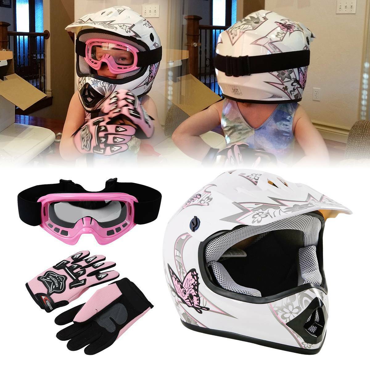 DOT Youth Kids Helmet Dirt Bike ATV Motocross Motorcycle S-XL Goggles Gloves