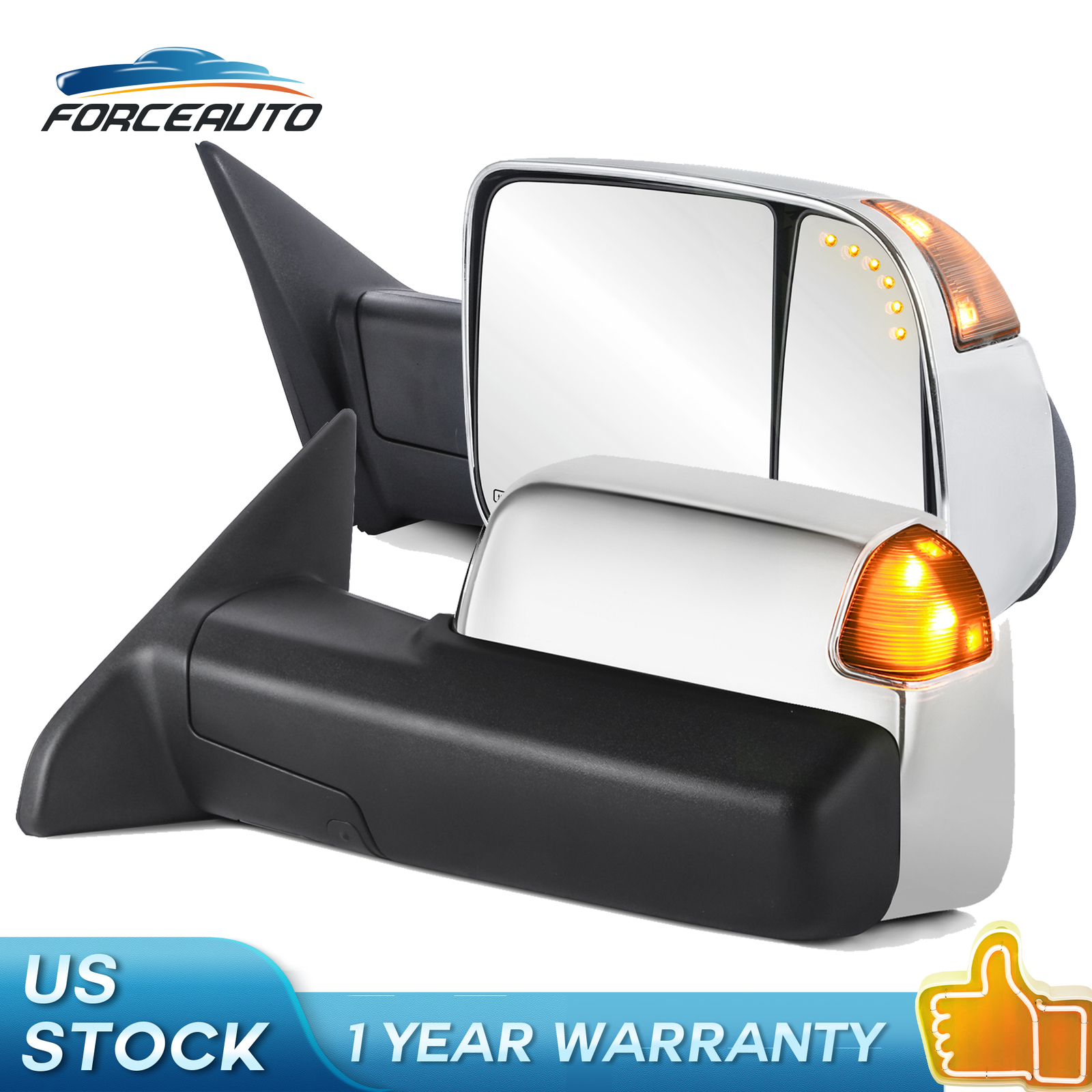 Box(2) Chrome Power Heated Tow Mirror w/Temp Sensor For 09-18 Dodge Ram1500 2500