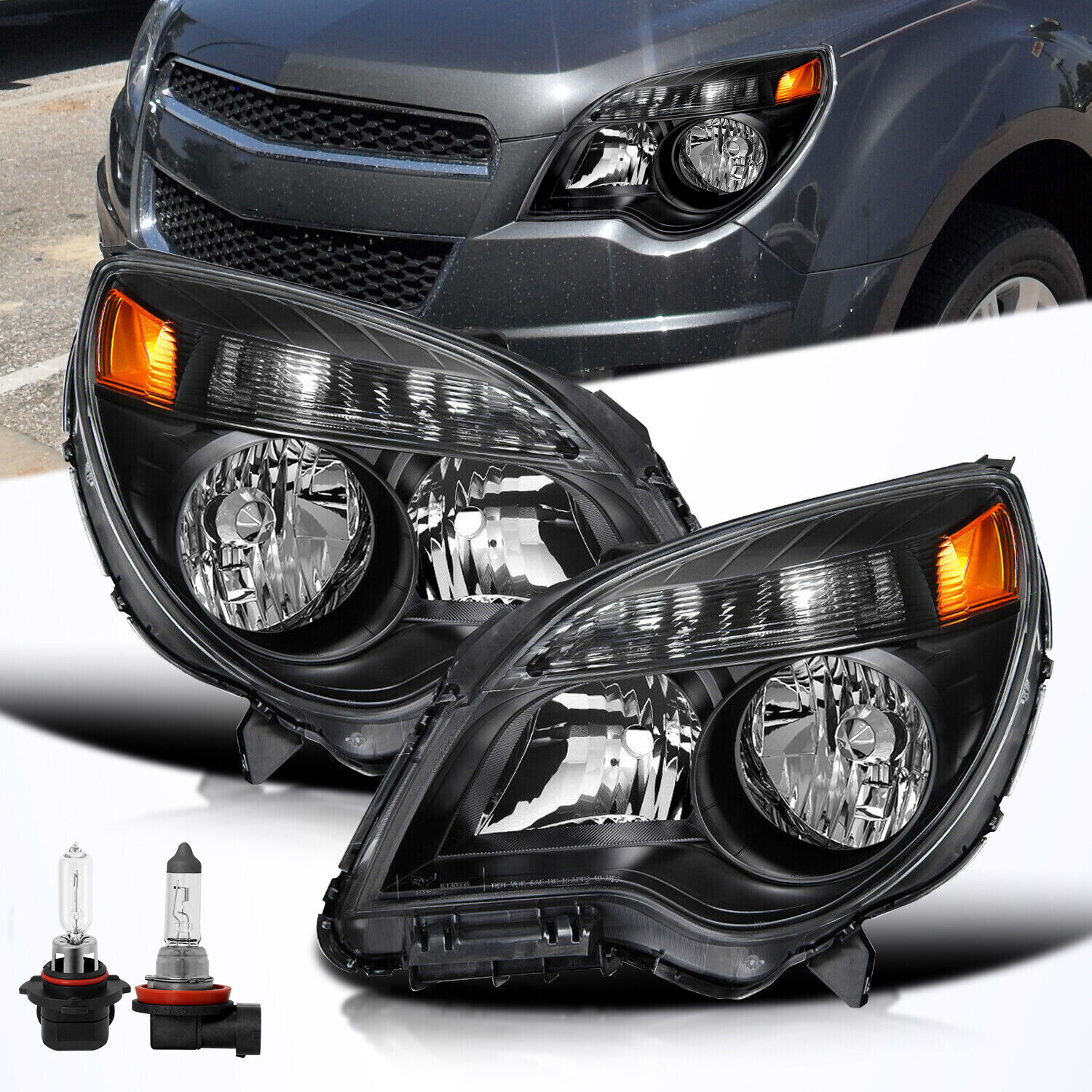 For Black 2010-2015 Chevy Equinox LS / LT Headlights Halogen Headlamps w/ bulb