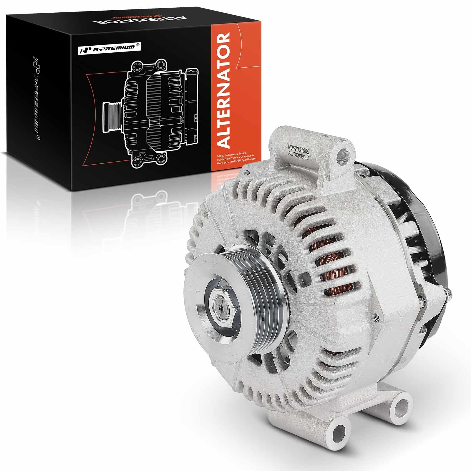 A-Premium Alternator, 12V 120A 6-Groove Pulley CW, Compatible with Ford