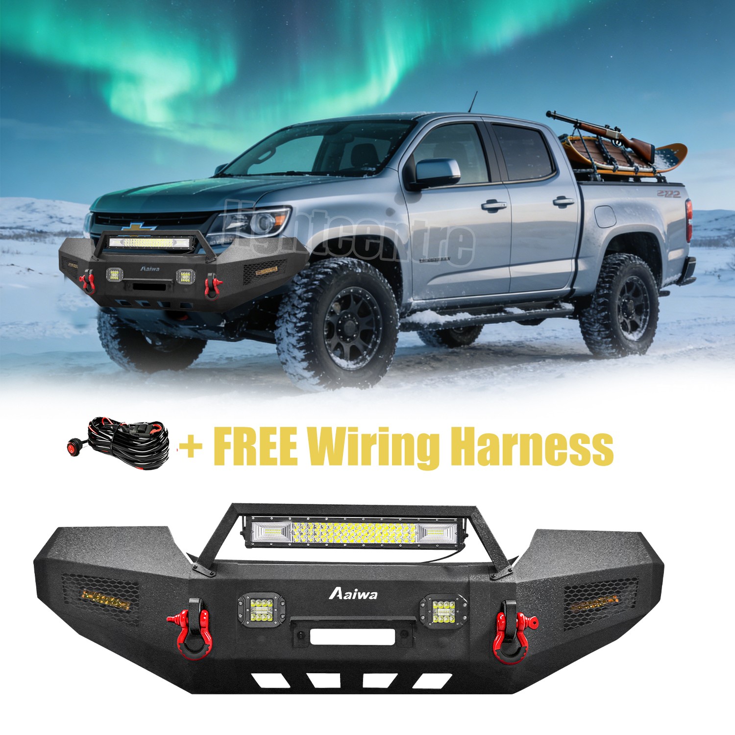 Aaiwa For 2015-2022 Chevy Colorado Front Bumper With LED Lights and D-Rings