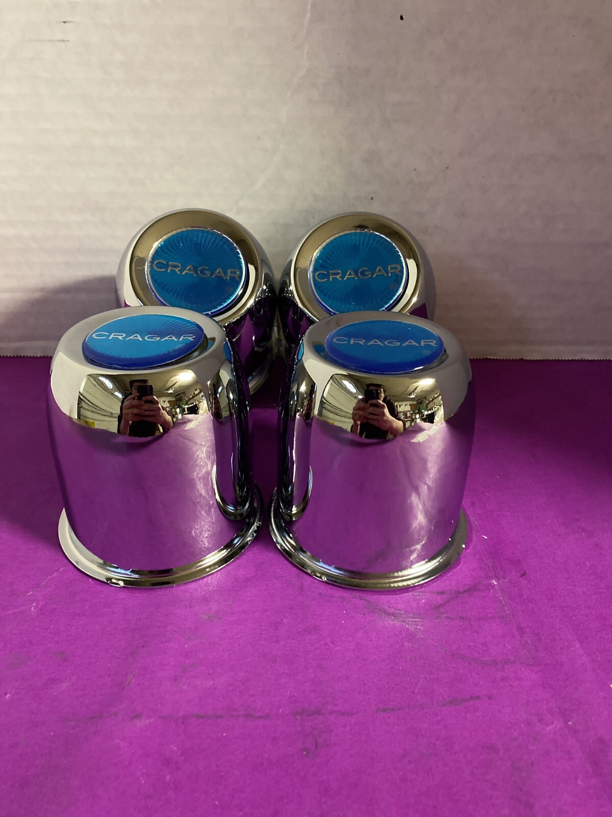 4 STEEL CHROME CRAGAR CAPS 3”1/8 FOR 5 LUG CRAGAR SST WHEELS W/ BABY BLUE LOGO 4 STEEL CHROME CRAGAR CAPS 3”1/8 FOR 5 LUG CRAGAR SST WHEELS W/ BABY BLUE LOGO