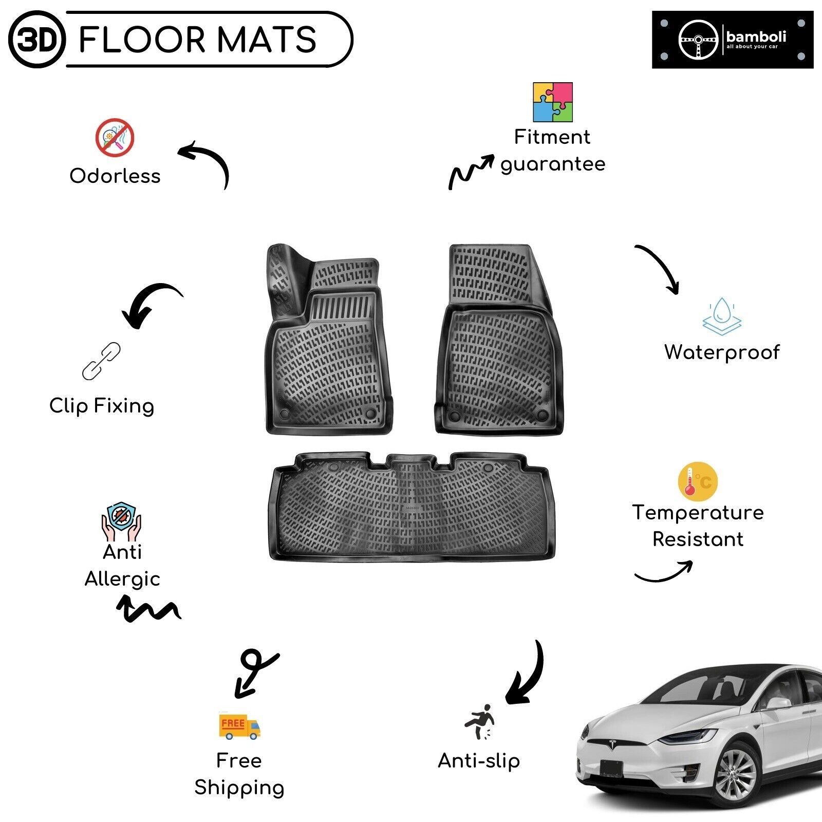 Custom Molded Rubber Floor Mat for Tesla Model X 5 Seat 2015-2022 (Black)
