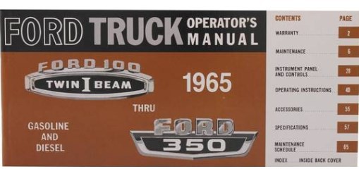 JEGS Owner's Manual for 1965 Ford F100, F250, F350 Trucks