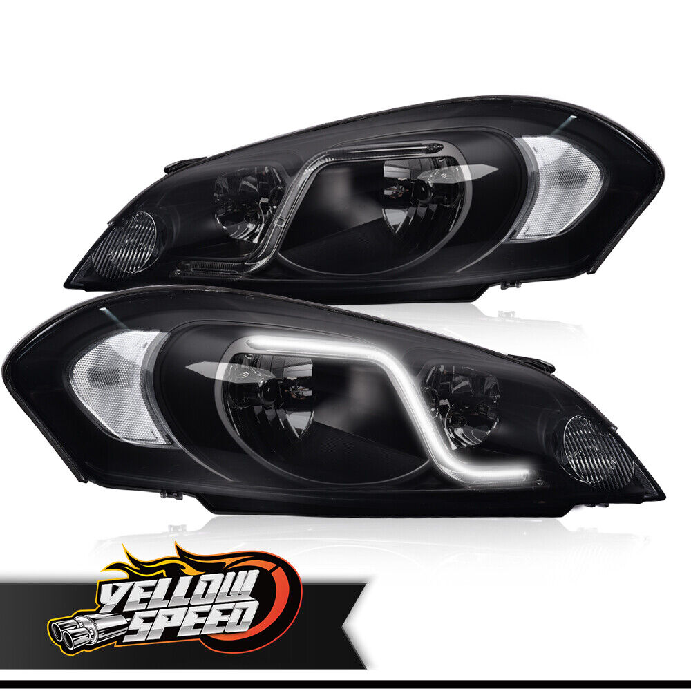 Fit For 2006-2016 Chevy Impala Headlights W/LED DRL Lamps Black/Smoked 