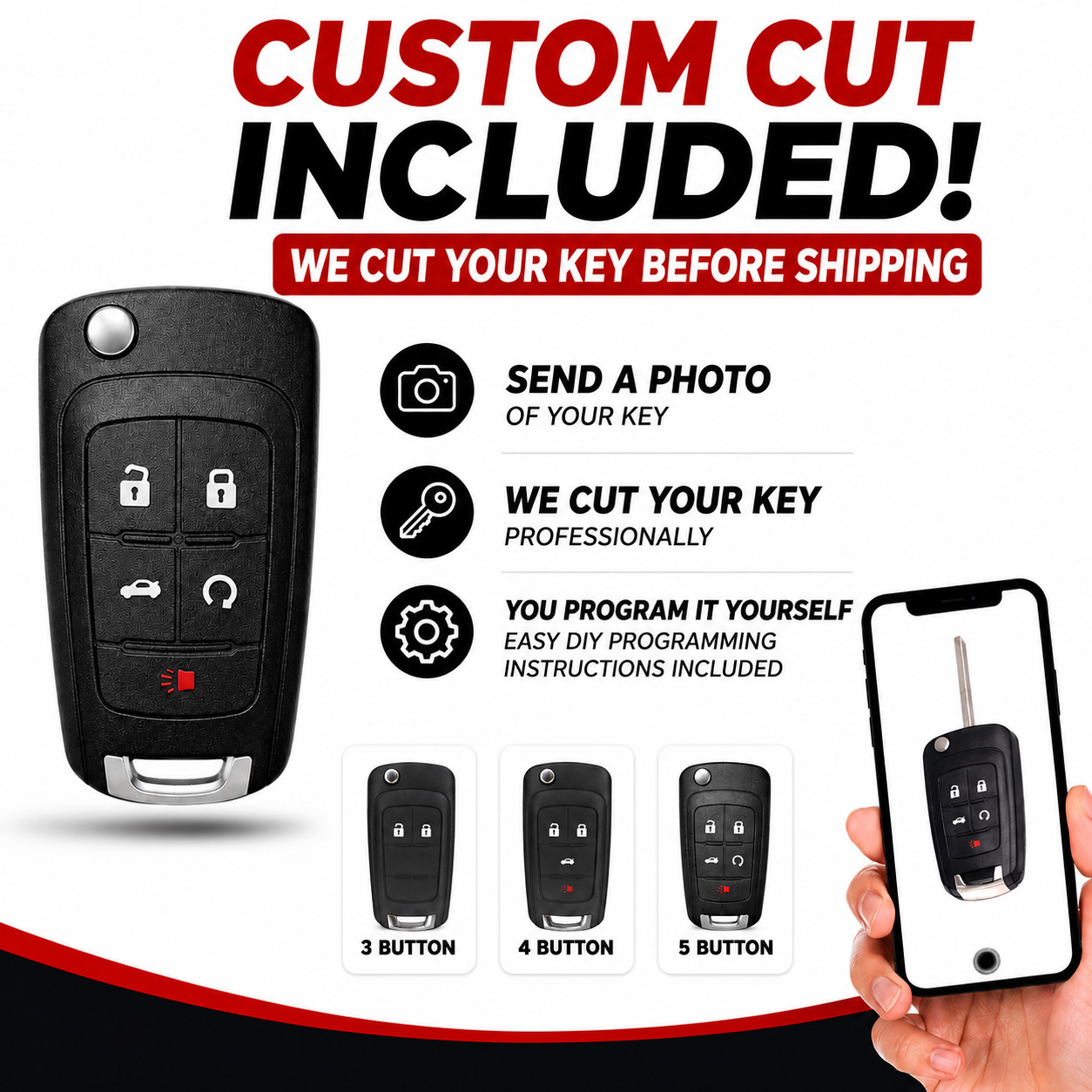 Cut key Replacement for CHEVY 2010-16 Camaro Cruze Equinox Malibu impala GMC