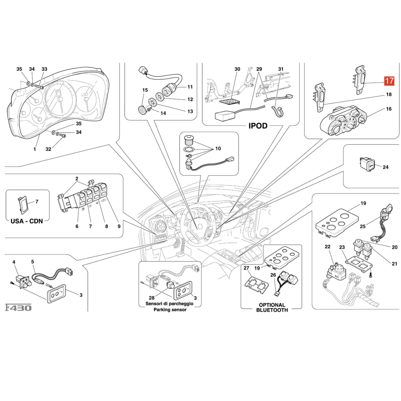 For Ferrari F430 Spider/Spider 05-09 Auto Right Door Power Window Switch Button