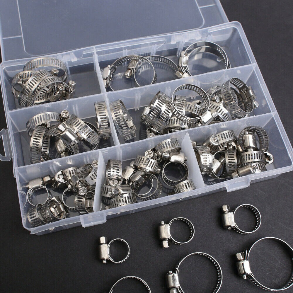 60x 7 Size Hose Clamps Adjustable Worm Gear Stainless Steel Clamp Assortment KIT 60x 7 Size Hose Clamps Adjustable Worm Gear Stainless Steel Clamp Assortment KIT