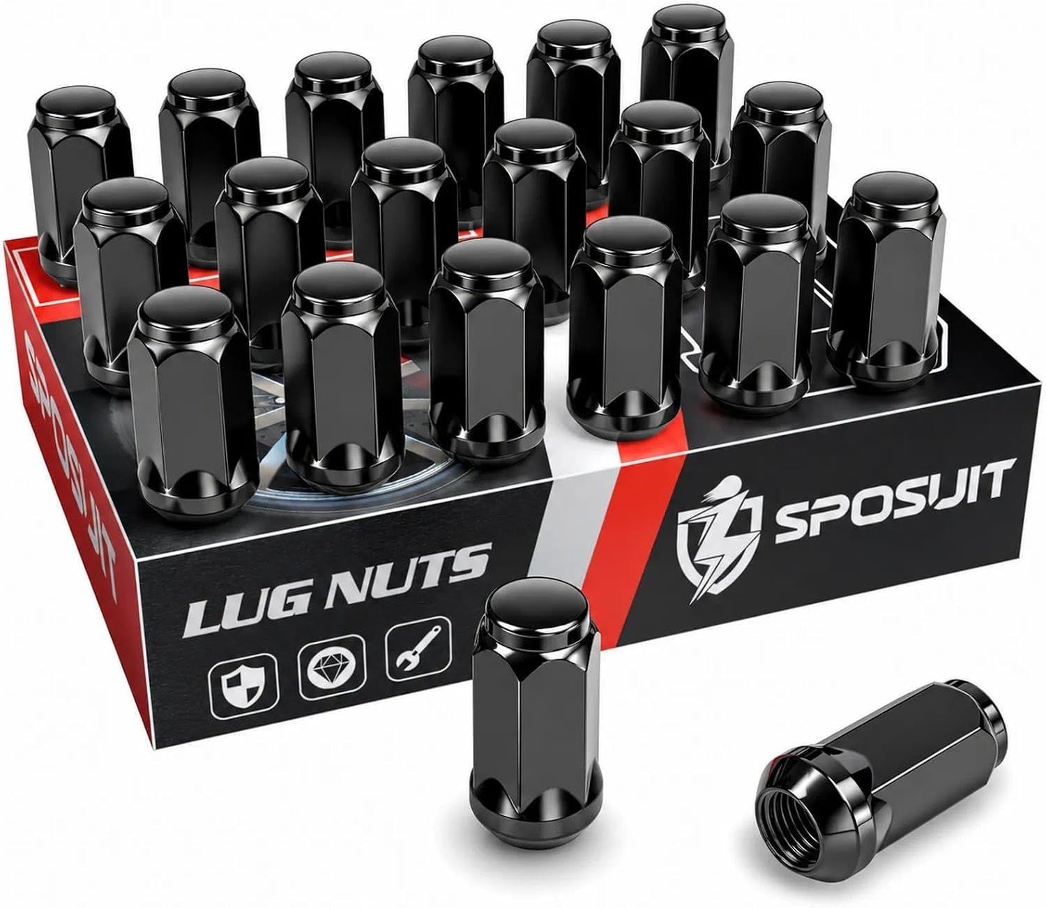 20 Pcs Lug Nuts, Black, M14x1.5, Fit for Dodge Replacement