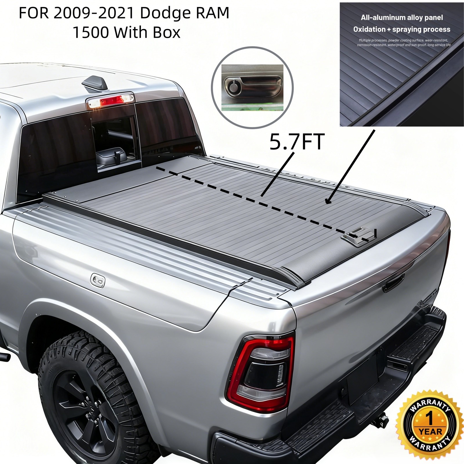 5.7Ft Retractable Truck Tonneau Bed Cover FOR 2009-2026 Dodge RAMBOX 1500 US