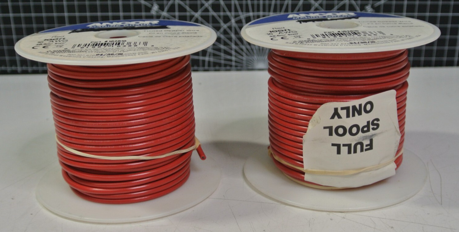 (2) Ancor Wire 102810, RED 100\' #16 Tinned Copper