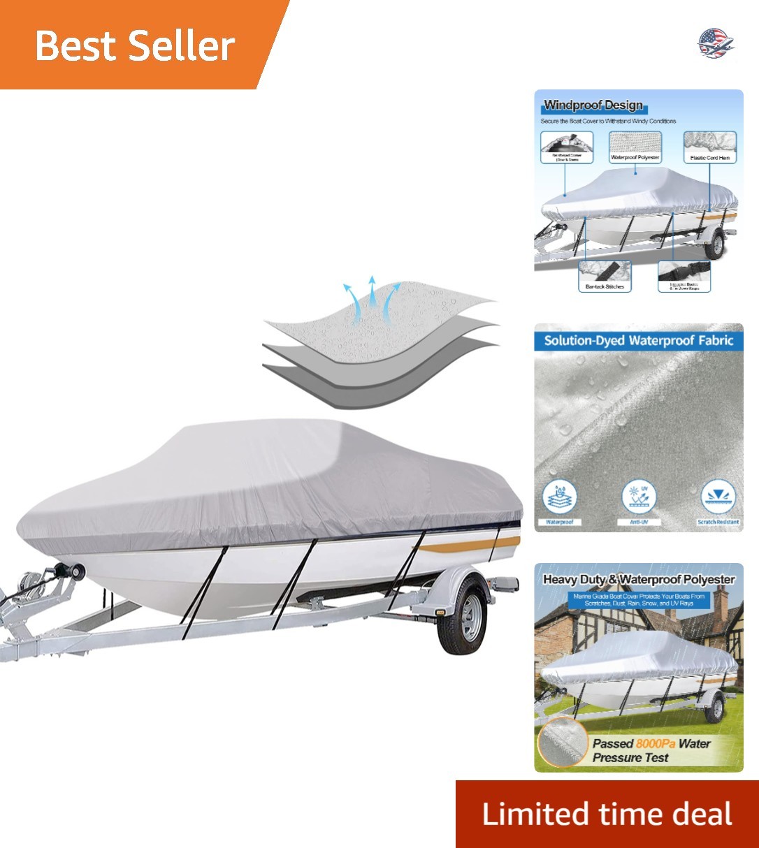 Versatile Waterproof Boat Cover - Fits V-Hull, Fishing & Bass Boats (17\'-19\') Versatile Waterproof Boat Cover - Fits V-Hull, Fishing & Bass Boats (17\'-19\')