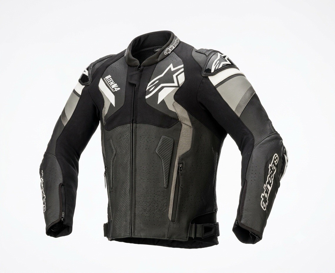 Alpinestars Atem v4 Leather Motorcycle Racing Jacket Black White Grey CE Armor Alpinestars Atem v4 Leather Motorcycle Racing Jacket Black White Grey CE Armor