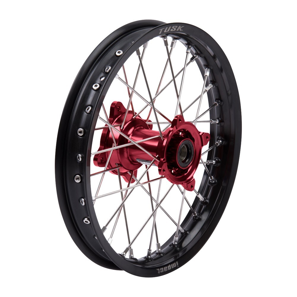 Tusk Impact Complete Rear Wheel 16 x 1.85 Black Rim/Silver Spoke/Red Hub CRF150R Tusk Impact Complete Rear Wheel 16 x 1.85 Black Rim/Silver Spoke/Red Hub CRF150R