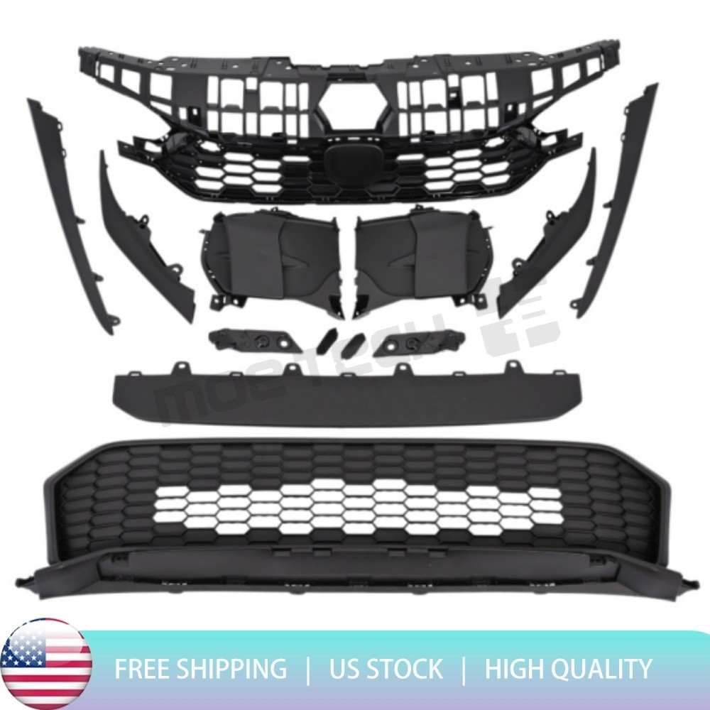 13PCS Front Bumper Upper + Lower Grille Set For 2025-2026 Honda Civic