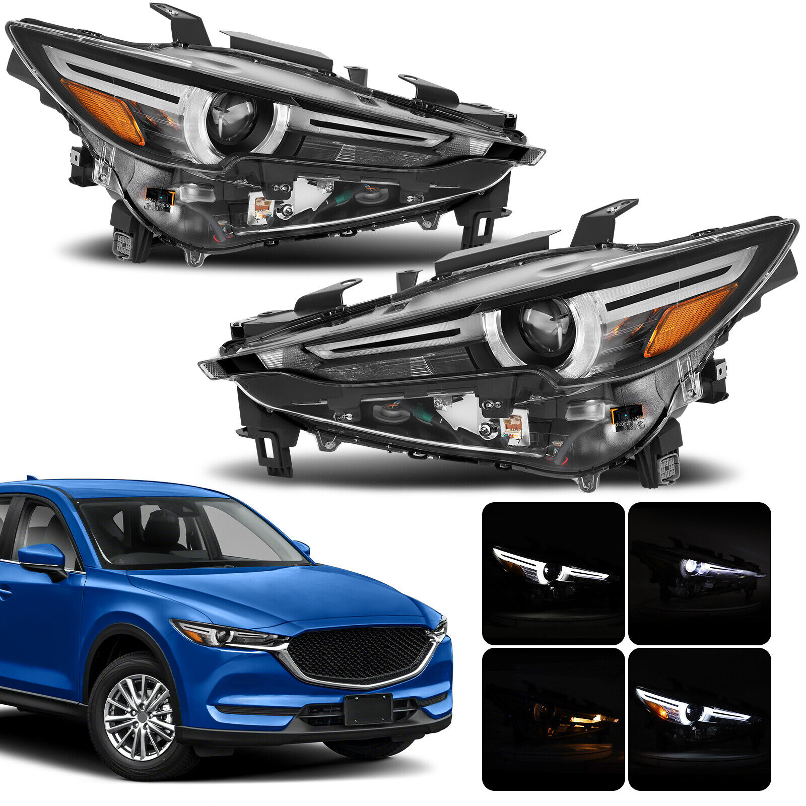 Pair Full LED Projector Headlights W/ AFS Fit for 2017-21 Mazda CX5 CX-5 LH & RH
