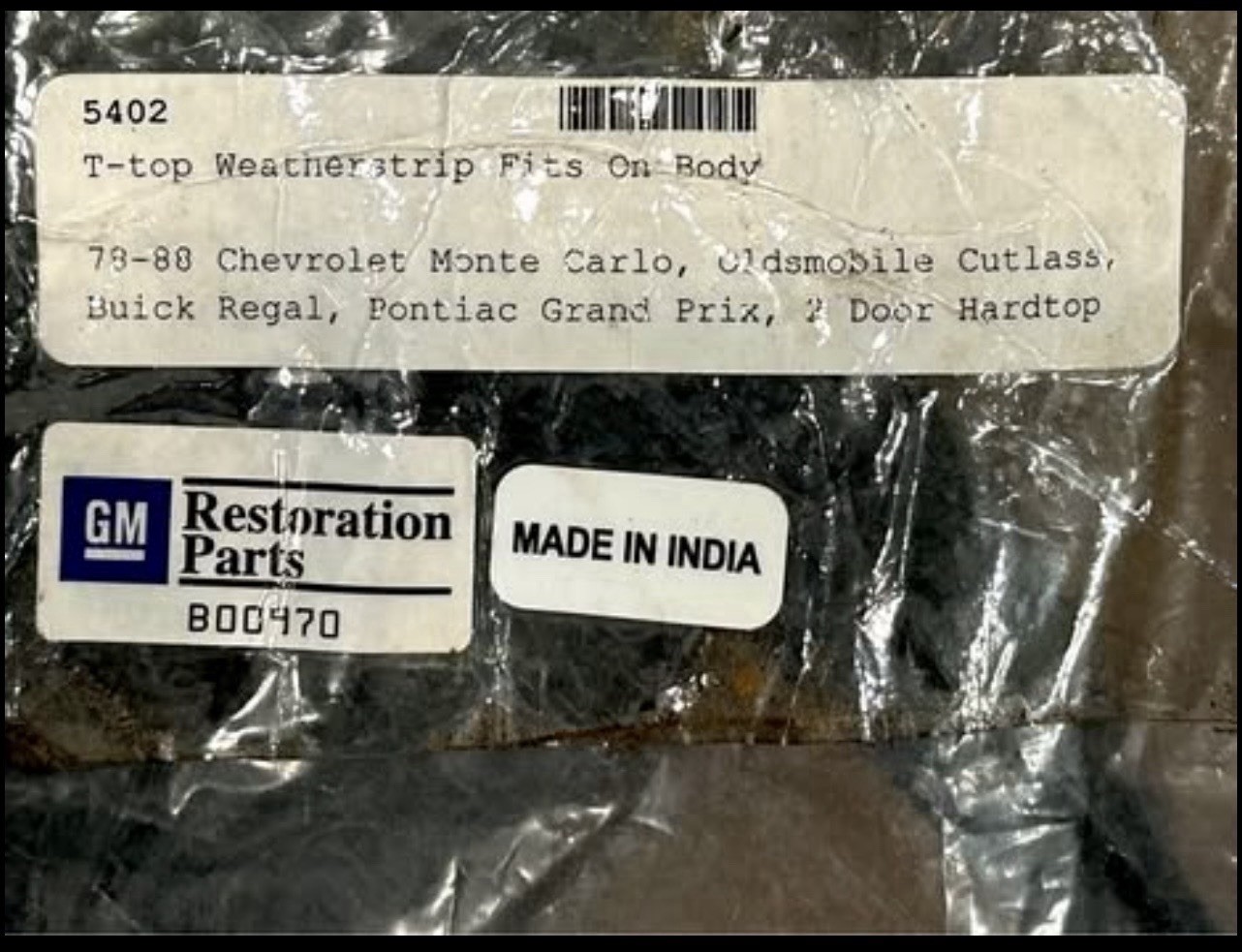 1978-1988 GM G-Body SoffSeal T-Top Main Body Weatherstrip Seal Pair #5402 1978-1988 GM G-Body SoffSeal T-Top Main Body Weatherstrip Seal Pair #5402