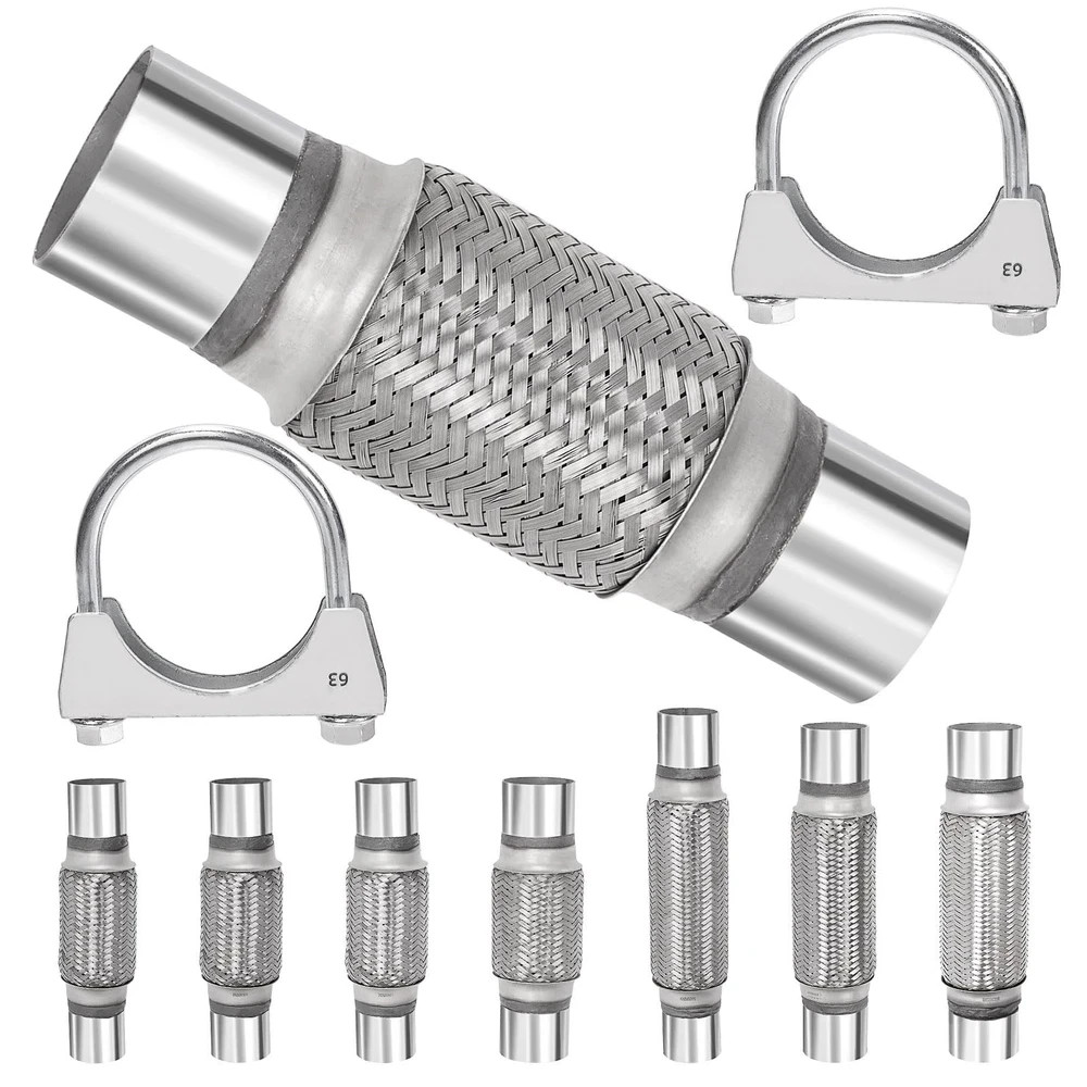 3PCS 2.5\'\' Exhaust Flex Pipe Kit w/U-Clamp Stainless Steel Double Braid 3PCS 2.5\'\' Exhaust Flex Pipe Kit w/U-Clamp Stainless Steel Double Braid