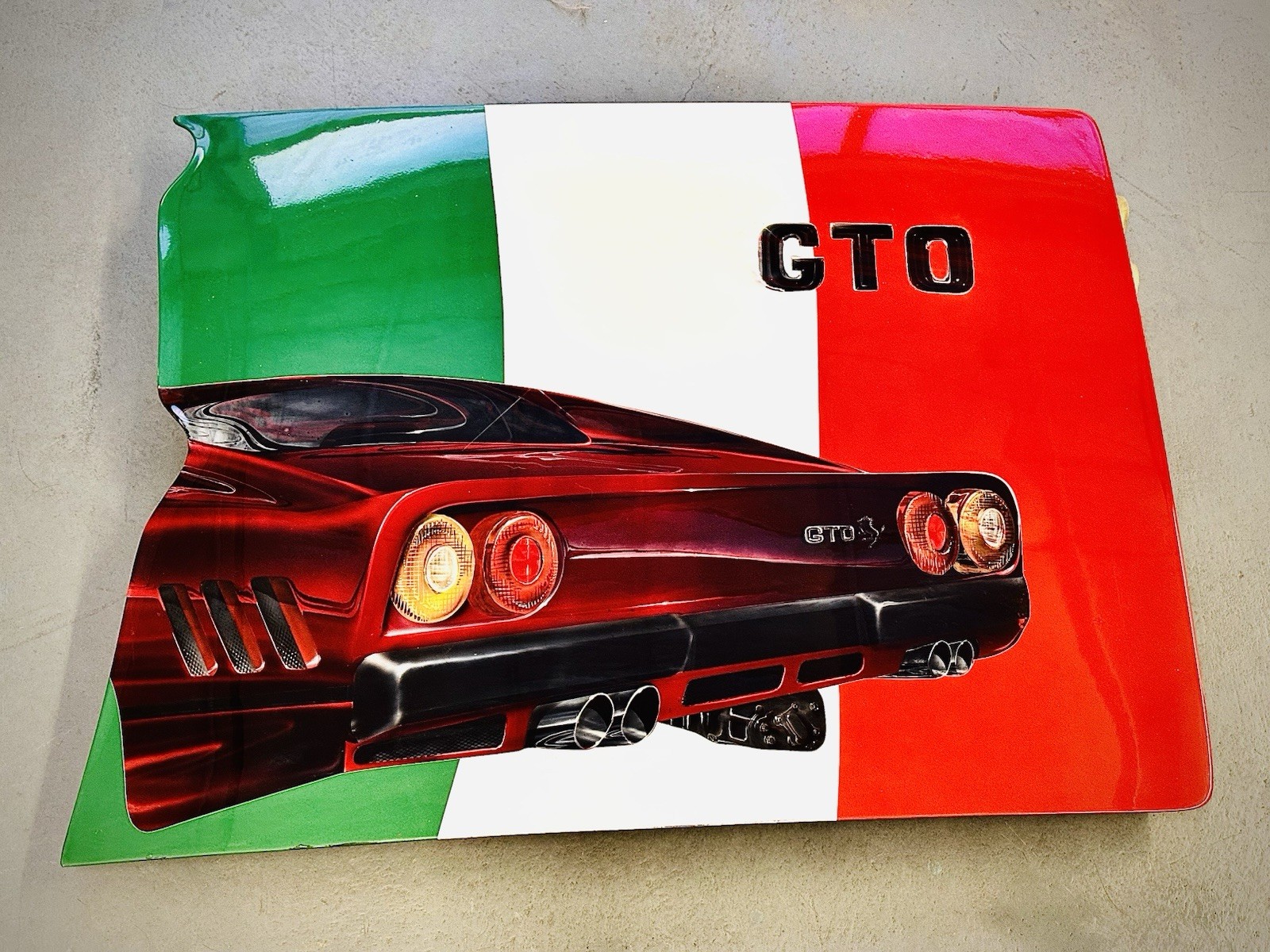 Ferrari 308 GTS Aluminum Hood, Automotive Art For Garage Or Man Cave Ferrari 308 GTS Aluminum Hood, Automotive Art For Garage Or Man Cave