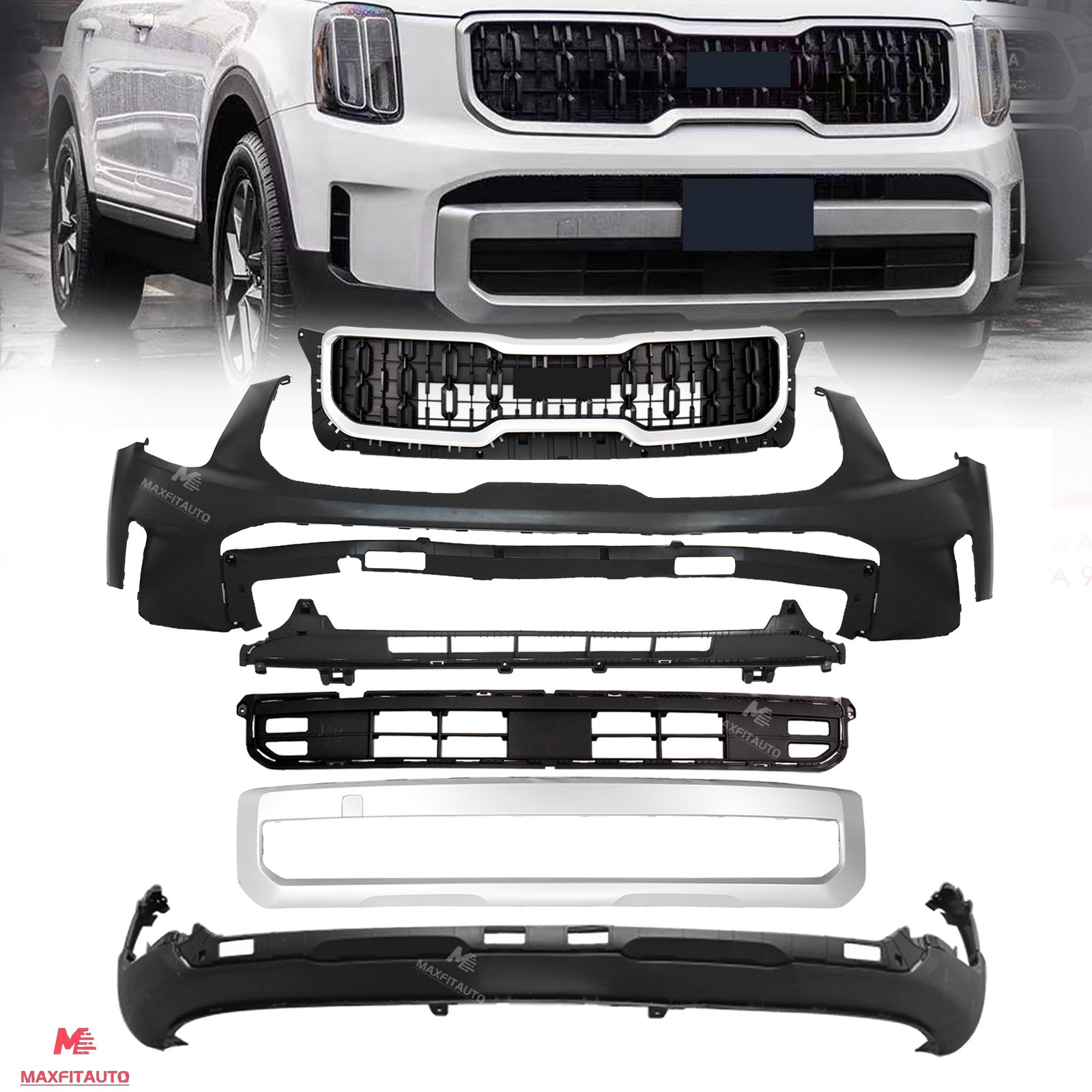 Complete Front Bumper Grille Kit With Valance Panel For 2023-2025 Kia Telluride Complete Front Bumper Grille Kit With Valance Panel For 2023-2025 Kia Telluride